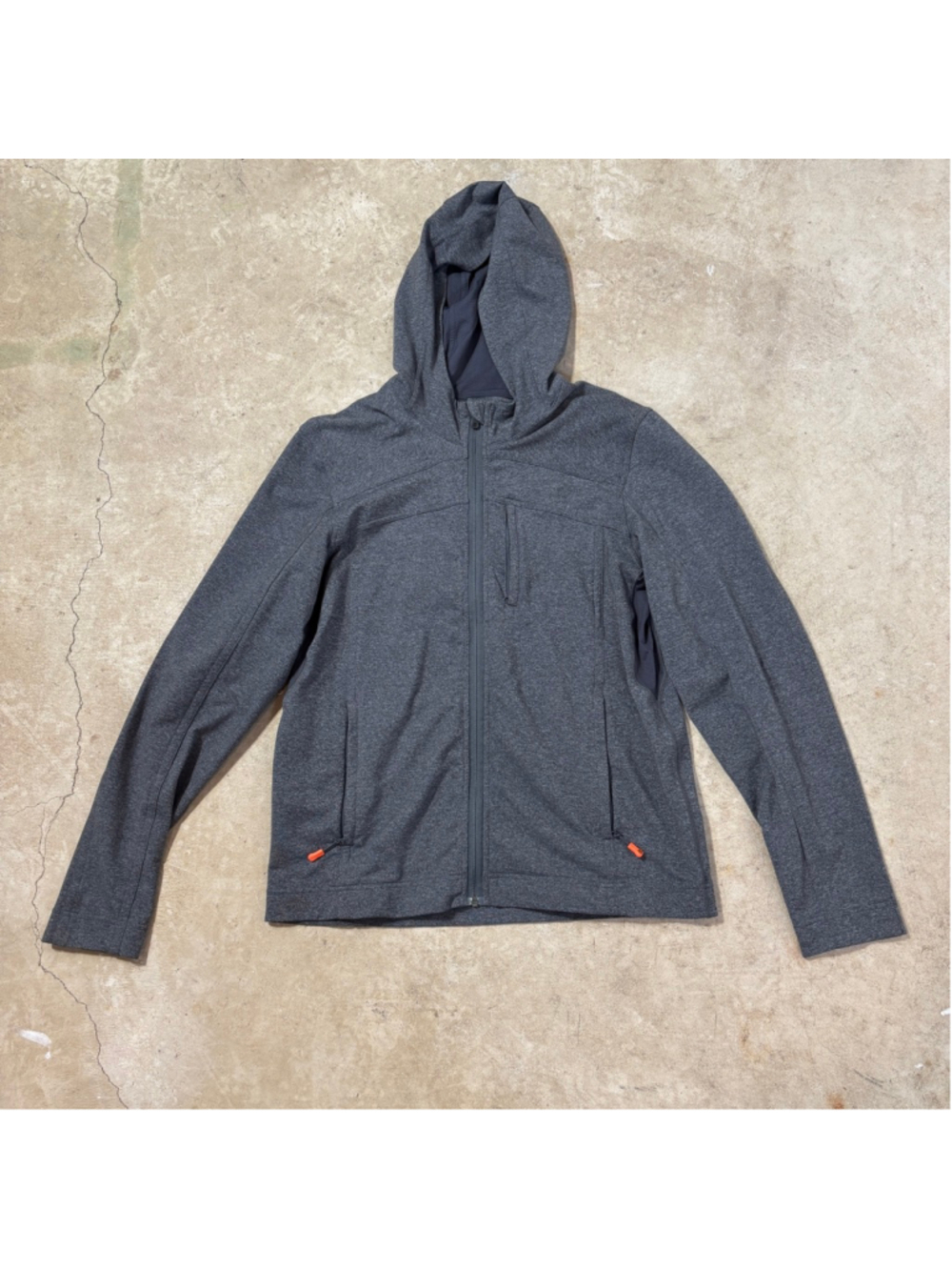 Lululemon Gray Zip Up Hoodie Men’s Medium Pockets Orange Accents Long Sleeve